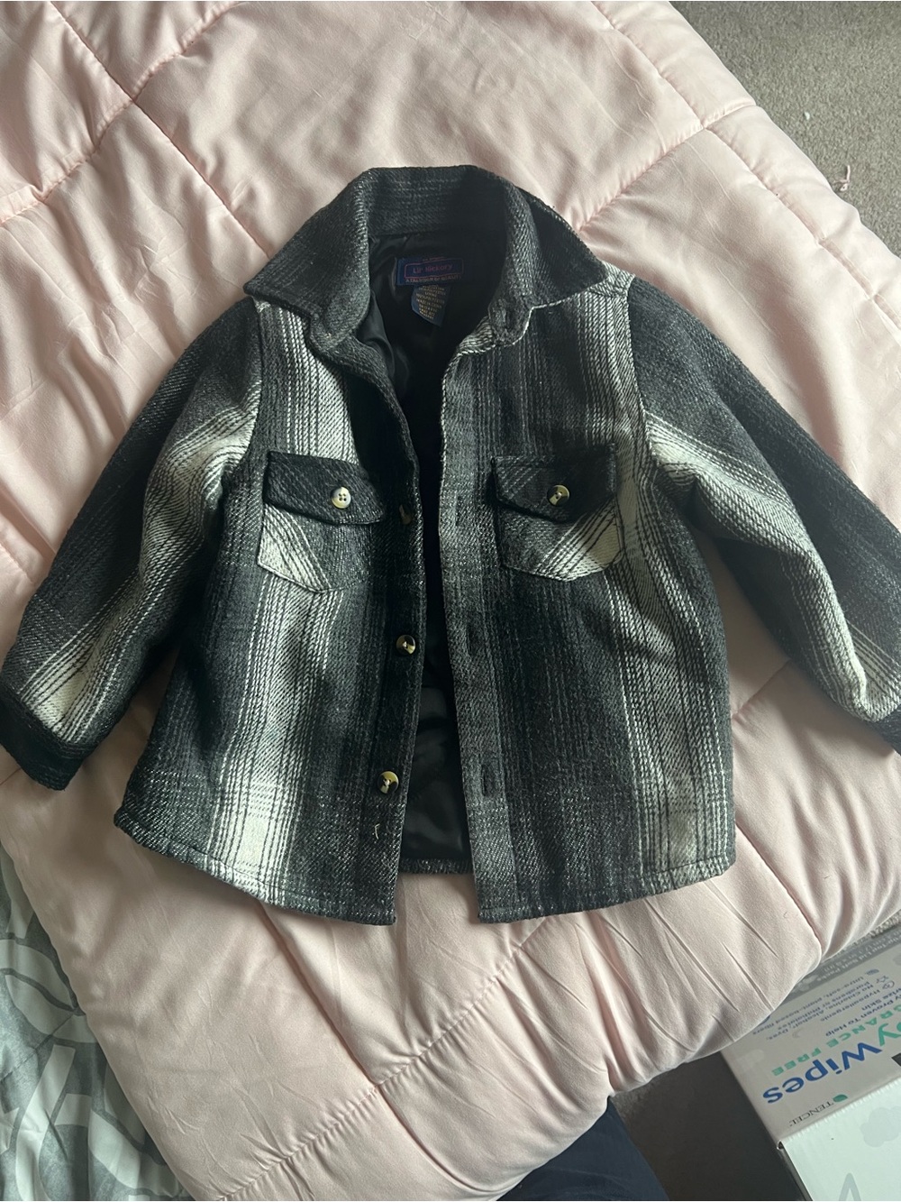 Kids Black & White Plaid Jean Jacket - Button Front